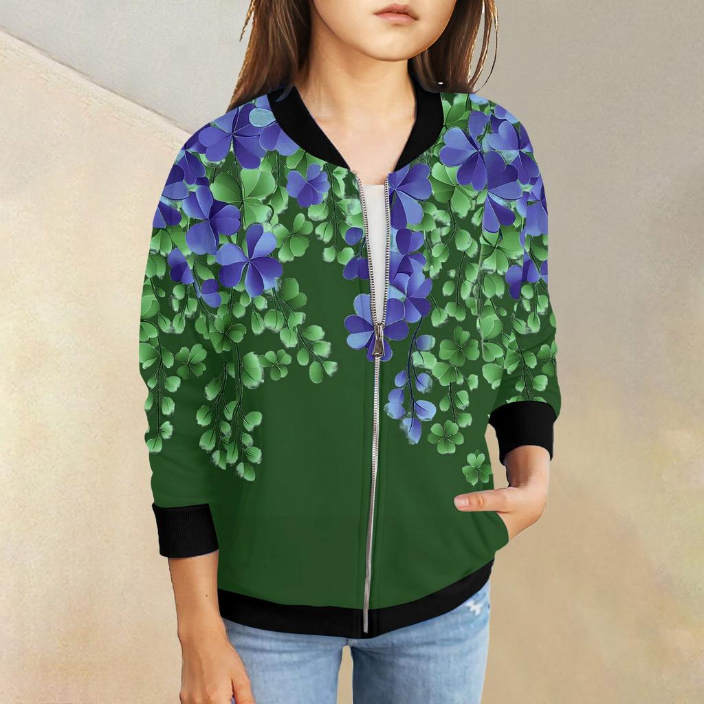 Dívčí bundy na zip Dětské podzimní mikiny s dlouhým rukávem Svrchní oděvy s kapsami St. Den svatého Patrika 5-15 let