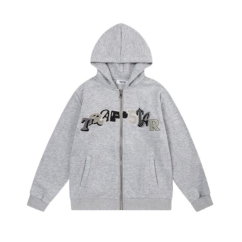Trapstar towel embroidered letters fleece-lined zipper jacket, hooded sweatshirt pants, couple set