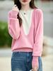 2025 Autumn/Winter Women's 100% Pure Wool Color Block Round Neck Sweater - Versatile Fake Two-Piece Pullover Base Layer