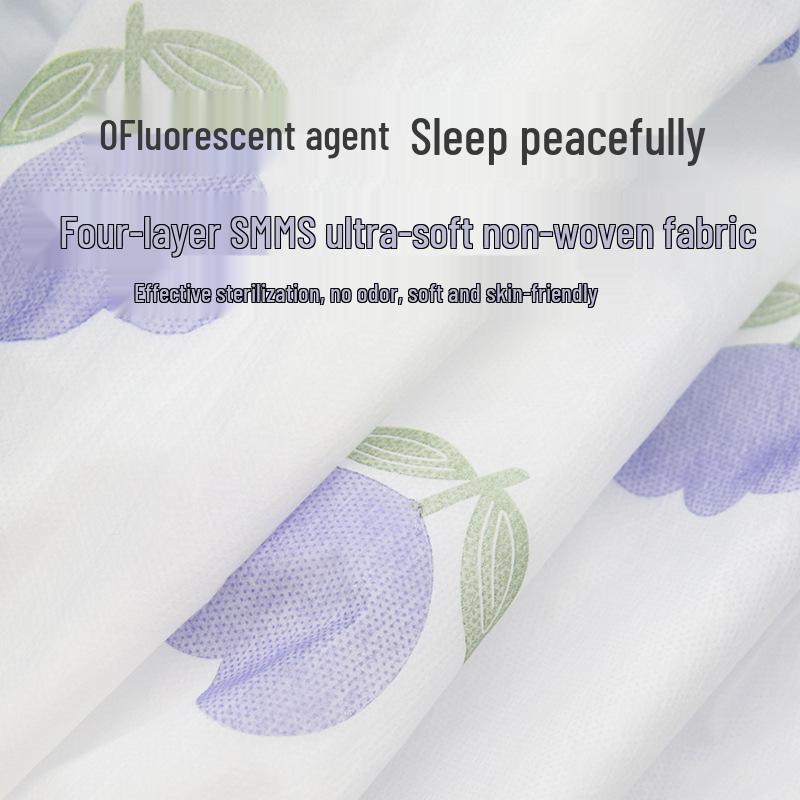 Purple Disposable 4-Piece Non-Woven Bedding Set: Bed Sheet & Duvet Cover for Hotel or Travel. Ideal for Comfortable, Naked Sleeping.
