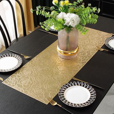 33x92cm Tischläufer Europäischer Stil PVC Hohl Esstisch Dekoration Matte Gold Rosenmuster Leichter Luxus Essmatte Tischfahne