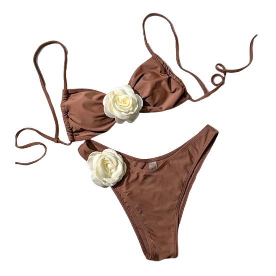 

2 шт./компл. женские подтяжки для бикини с открытой спиной, бюстгальтер с быстрым 3D цветочным декором, комплект регулируемых трусов для сушки, комплект XL