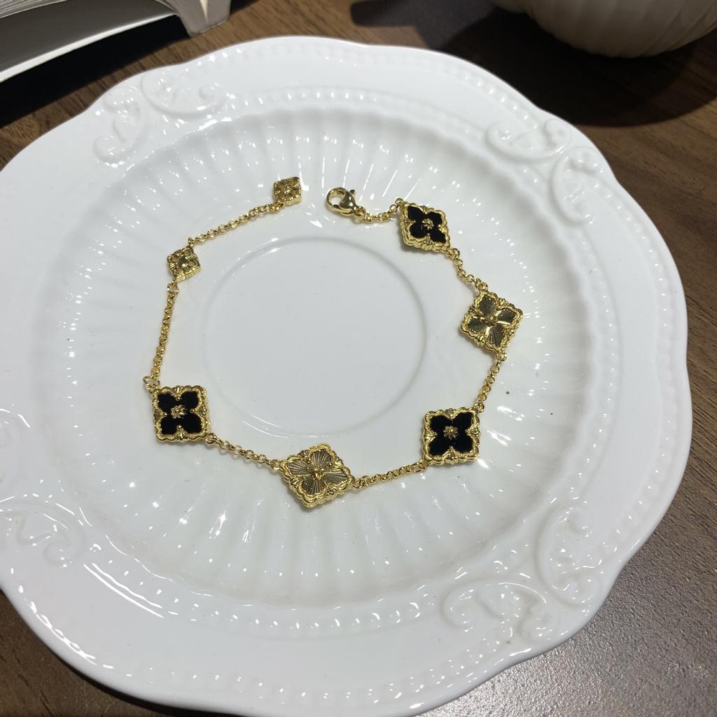 Buqi Latti Italienisch Gebürstet Mini Klein Vierblättriges Kleeblatt Fünfblättrig Laser Armband Damen Retro Hofstil