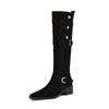Fashion 2025 New Size 34-40 Knee High Boots for Women Genuine Leather Cow Suede Square Heels Winter Shoes Women Long Tall Sexy Boots