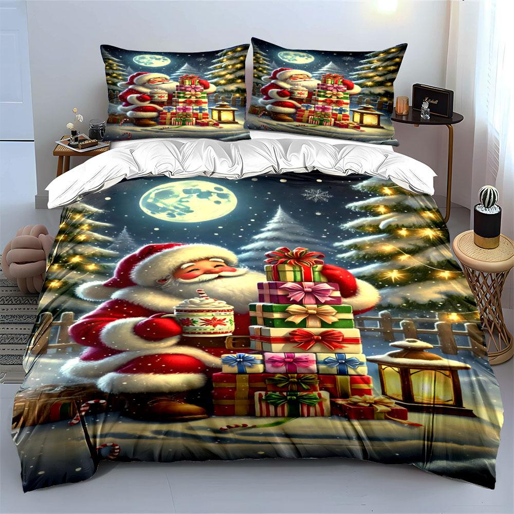 Santa with Gifts Christmas Set Bedding Duvet Cover Set Duvet Cover Pillowcases (1*Duvet Cover 2*Pillowcases, without duvet insert)