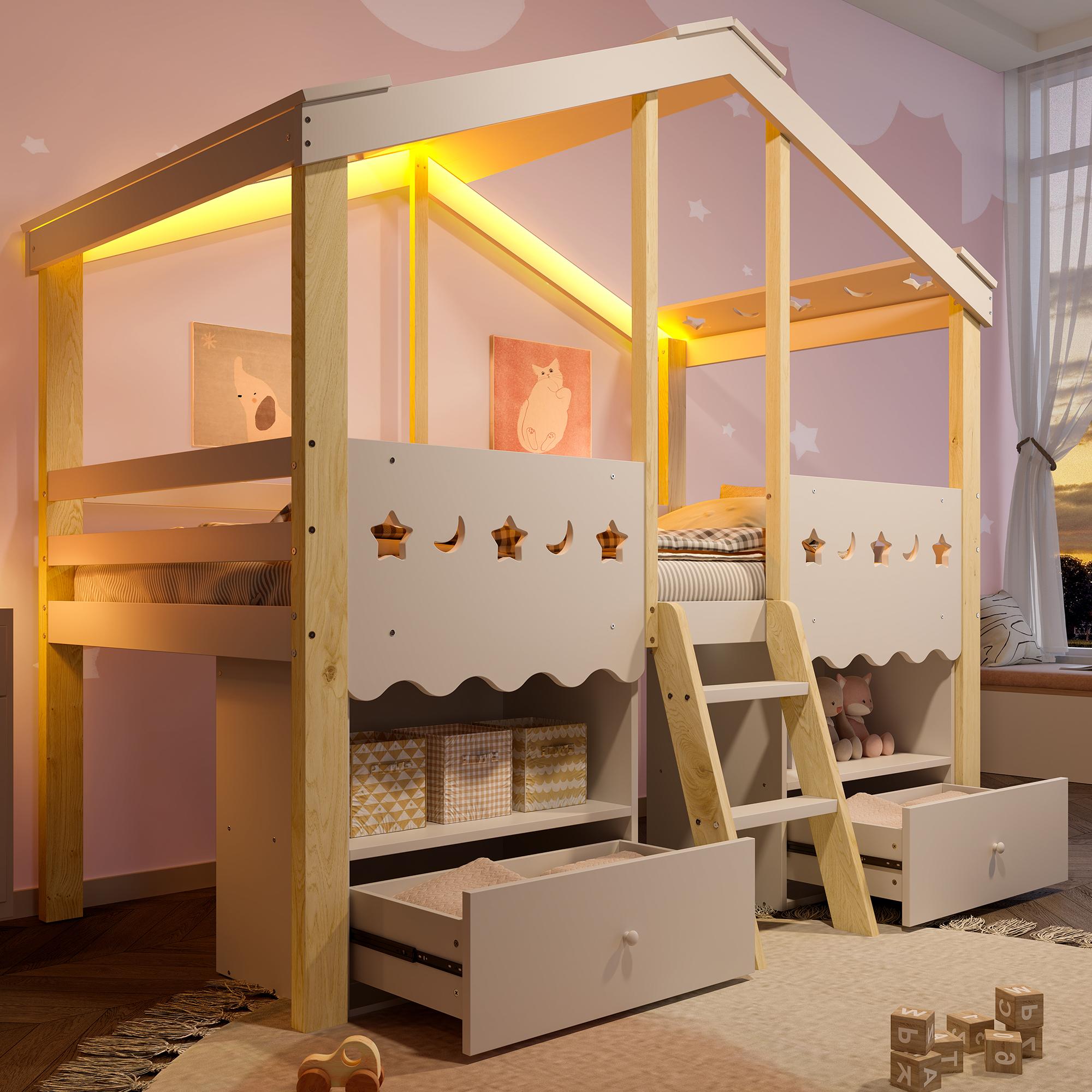 Half-high bed, 90x200cm, house shape, loft