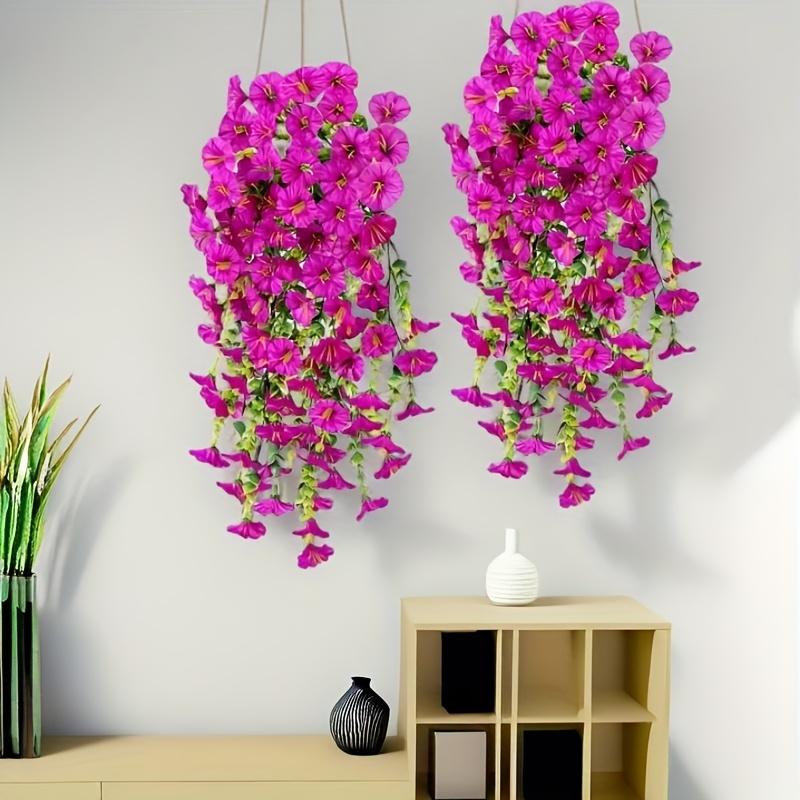 4pcs Fake Hanging Plants Morning Glory Bouquet, Suitable for Wall, Outdoor, Courtyard, Home, Room, Garden, Wedding, Indoor, Outdoor Decoration