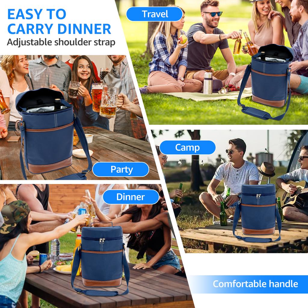 Wine Cooler Bucket Wine Bag Cooler Holder Champagne Cooler Beer Chiller Ice Bag Leakproof Insulated Wine Carrier for Travel Beac