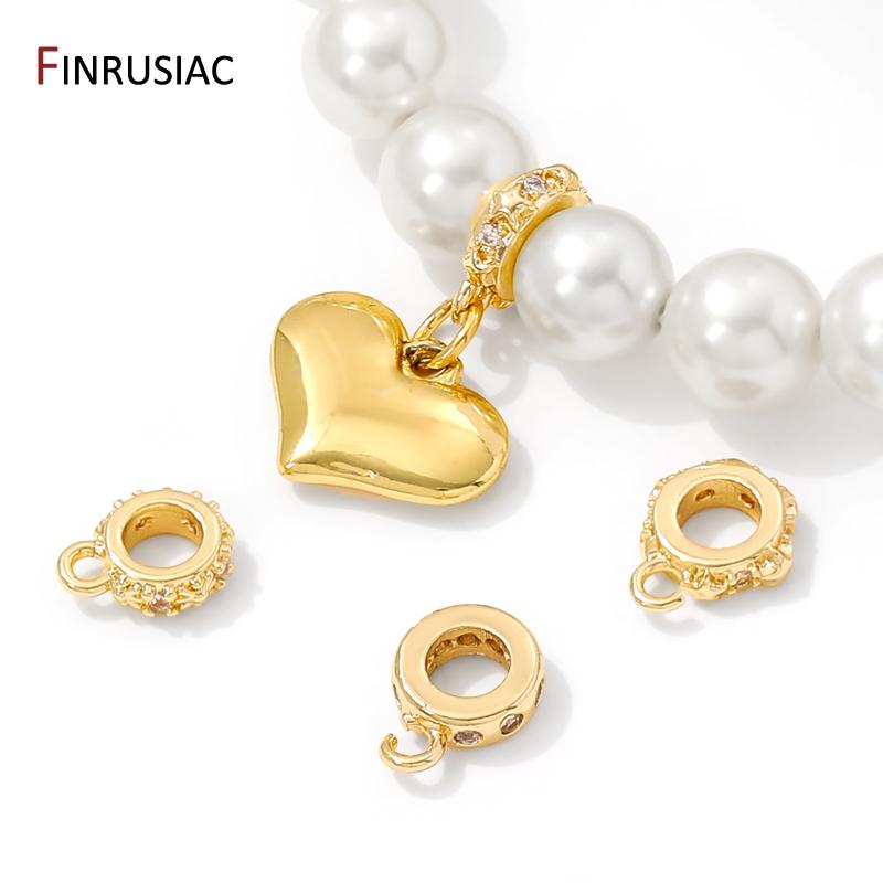 14K Gold Plated Brass Zircon Pendant Connectors Bail Clasps,Bailes For Jewelry,Bail Beads Charm For Bracelet Making Findings