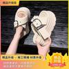 Muffin thick-soled one-word slippers for women's summer wear 2025 new cross-strapped open-toed temperament versatile beach slippers