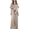 2 Pcs/Set Women Top Pants Set Round Neck Half Sleeves Irregular Hem Blouse Wide Leg Elastic Waist Wide Leg Trousers Daily Leisure Dating Outfit