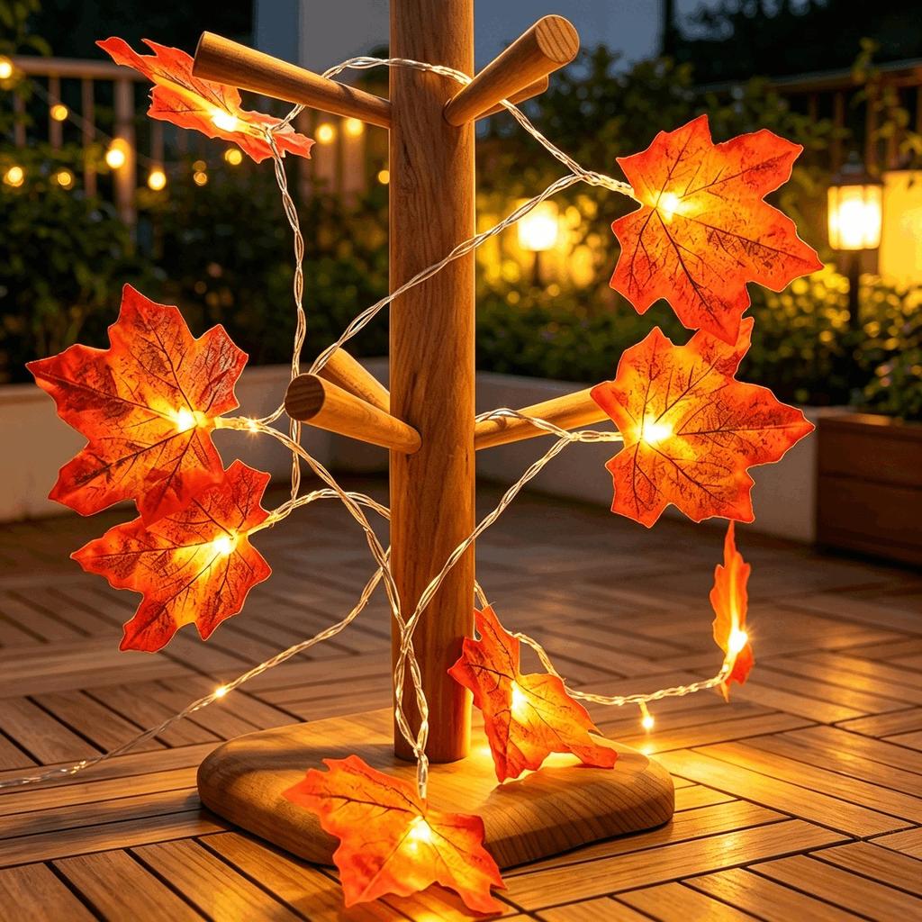 LED Maple Leaf and Pumpkin String Lights for Christmas and Thanksgiving Decor
