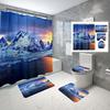 Snow Mountain Shower Curtain Set Waterproof Winter Natural Scenery Shower Curtain With Hook Non-Slip Bath Mat Toilet Lid Cover