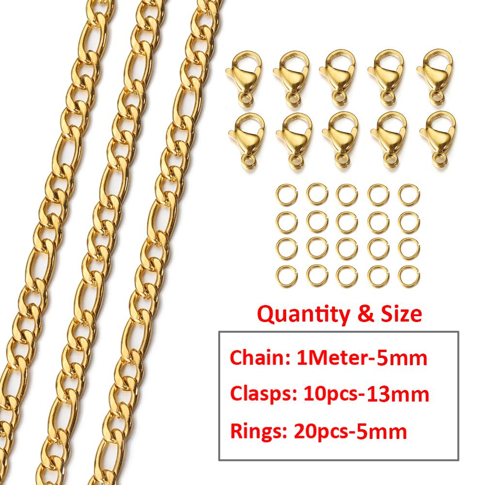 2Meters/1Meter Stainless Steel Chain Lobster Clasps Jump Rings Connectors Chains for Bracelet Necklace Jewelry Making DIY Kit
