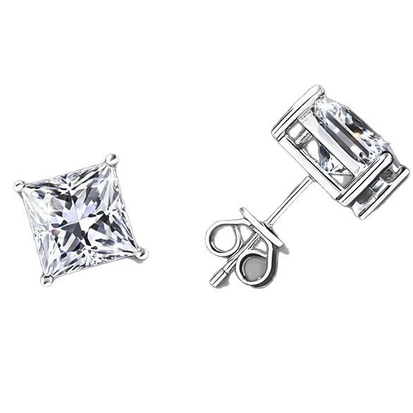 925 Sterling Silver Princess Cut Moissanite Square Stud Earrings - Trendy Unisex Design