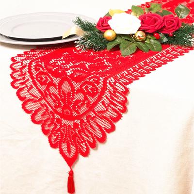 1 camino de mesa navideño de encaje con flores navideñas, mantel de cocina para el hogar, suministros para fiestas de bodas.