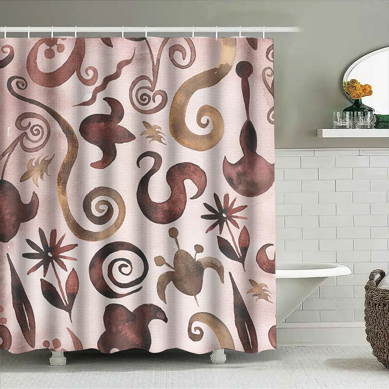 

Vintage Style Printed Polyester Shower Curtain With 12 Hooks For Bathroom Decoration Pink Floral Design Decorative Waterproof Ba W60H190(CM)-1 Pcs