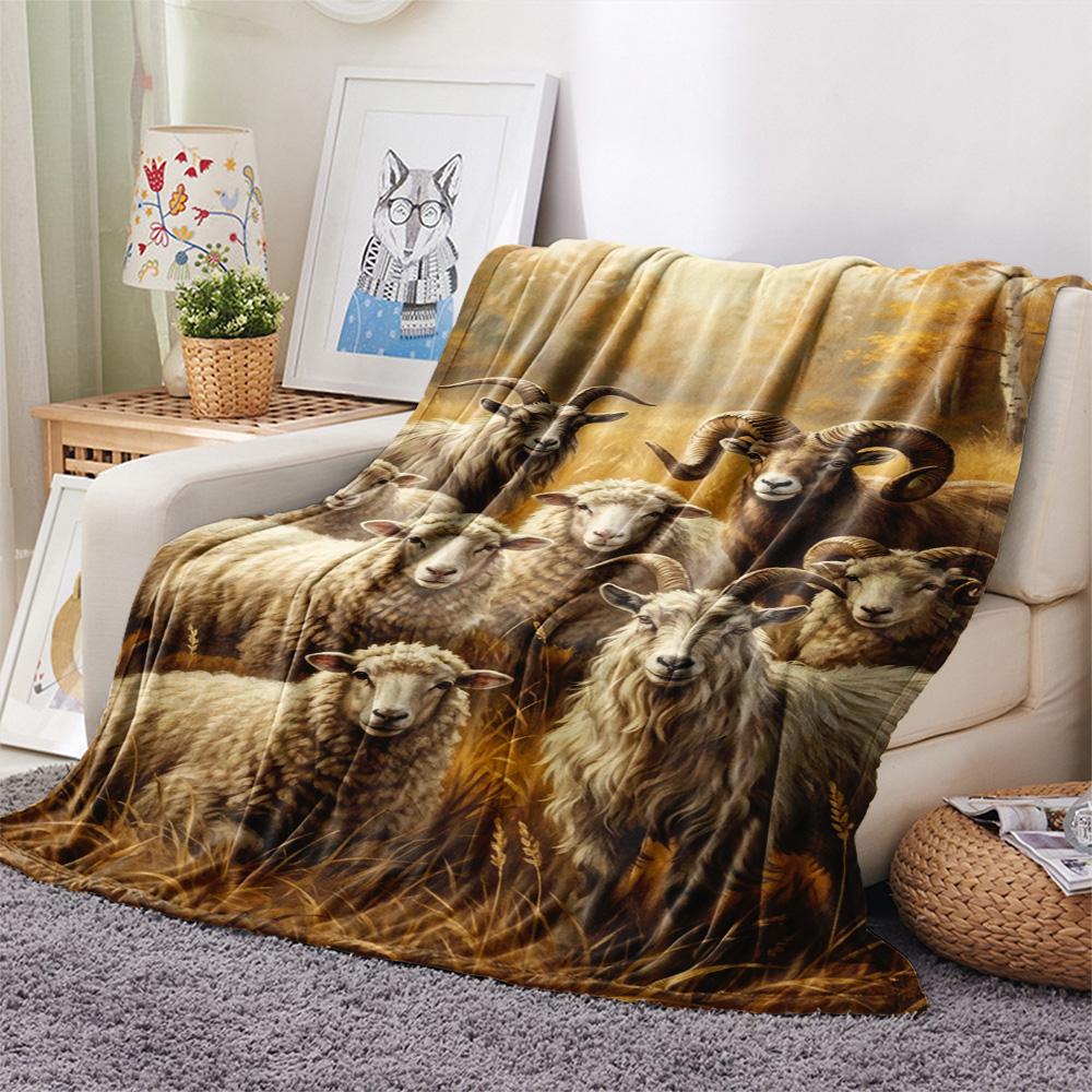 1PC Sheep Print FlAannel Blanket, High quality Comfortable for All Seasons, Home Decor, Warmth and Comfort