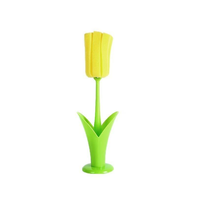 1 Stück Tulpenform Langer Griff Tassenreinigungsbürste mit Basis Abnehmbarer Schwamm Ersatzkopf Tassenbürste Tassenwäscher