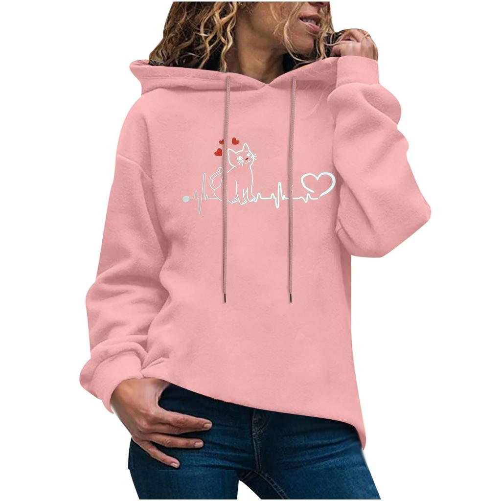 Women's Fashion Casual Fun Print Hooded Sweatshirt Loose Sports Tops Pullover