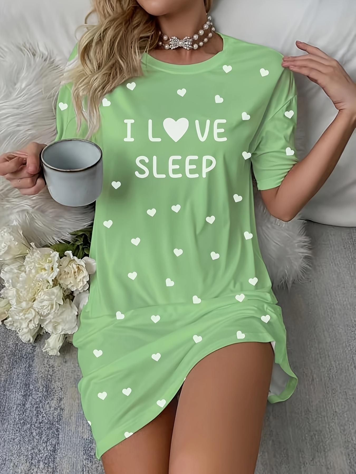 

Women s ;Sleep; Slogan Eyelash Pajama - Comfortable Short Sleeve Round Neck T-Shirt Dress with Heart Embellishments. All-Season Polyester Blend Sleepw 8XL