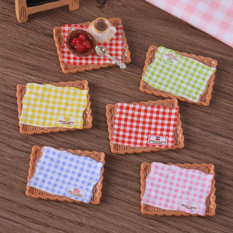 Korean Style Mini Plaid Tray & Food Toy Ornaments - Handmade Resin Hair Accessories