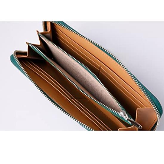 Bell La Bell Men's Bifold Wallet In Buttero Italian Leather (Made In Japan) with Coin Purse, a Perfect Father's Day Gift (Green Zip-Around Long