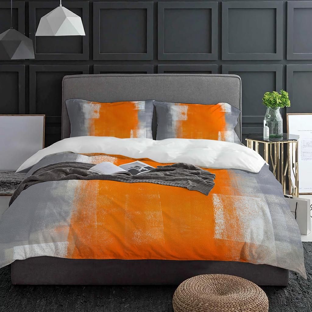 Orange Gray Abstract Oil Painting Texture Soft Duvet Cover With Pilow Case 3pcs Beding Set Comfortable Quilt Cover Double Bed Home Textile