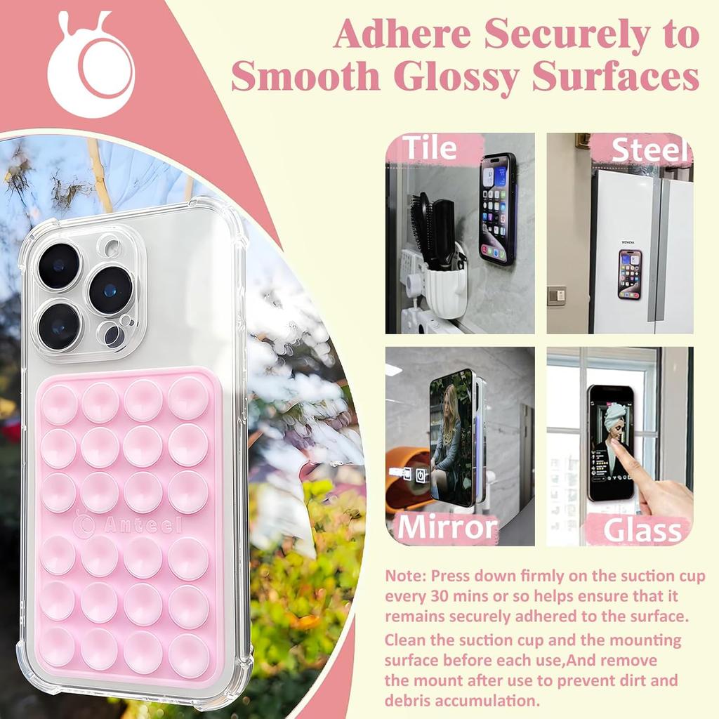 Anteel Medium-Sized Silicone Suction Phone Case Adhesive Mount, Durable, Hands-Free Sticky Phone Holder, Upgraded Thickened and Enhanced Suction
