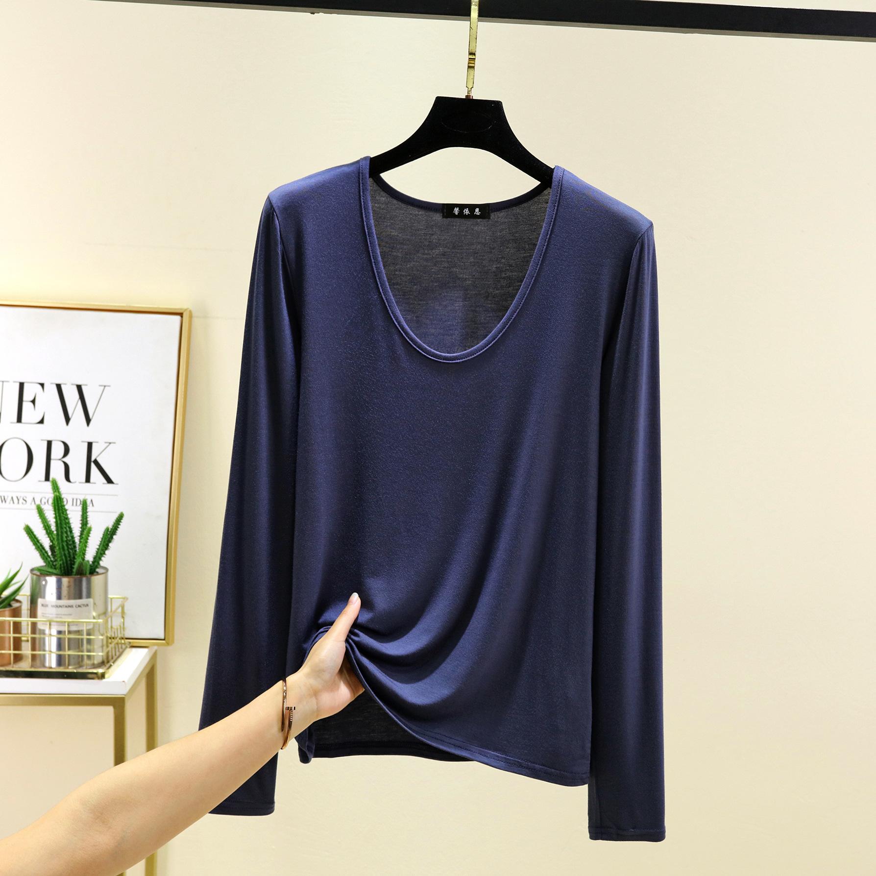 

Большие размеры от M до 6XL U-образный вырез Женская футболка Длинные рукава Свободные футболки однотонные повседневные футболки Топы Все подходят 6XL темно-синий