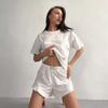 VEZFAA Damenmode Casual Sommer Frühling Blumenmuster Druck Kurzarm O-Ausschnitt Hosen Hosenanzüge
