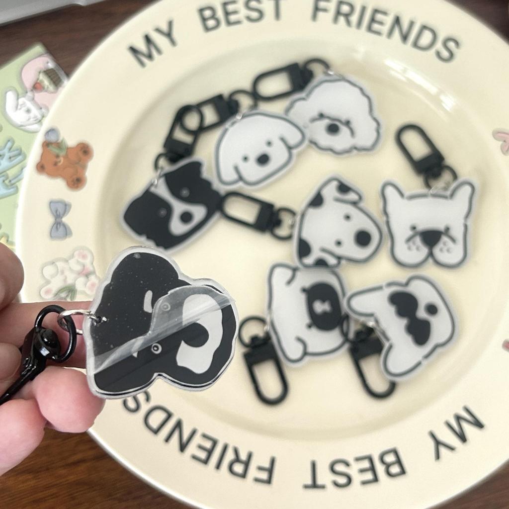 Hand-Painted Puppy Emoji Keychain: Cute Acrylic Bag Charm for Couples or Besties