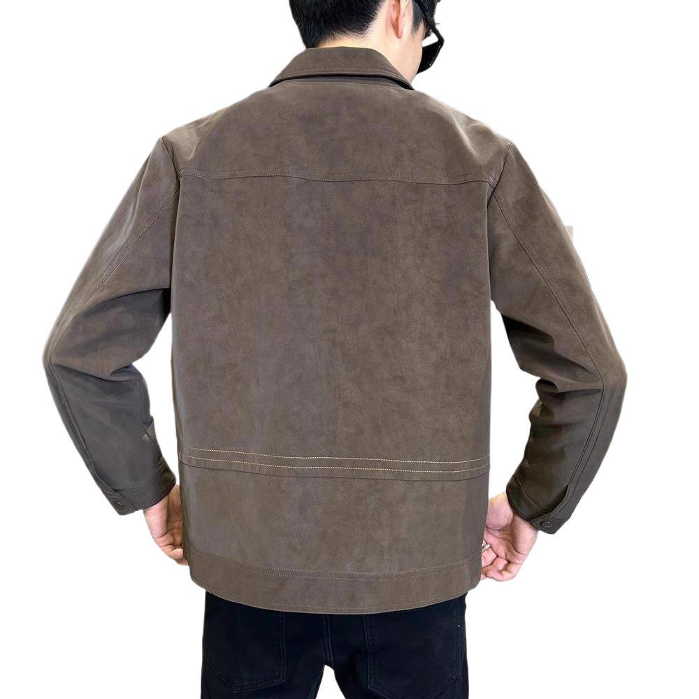 Suede Autumn Jacket for Men's Spring and Autumn New Trendy Slim Body Clothes Leather Jacket Lapel Jacket for Men