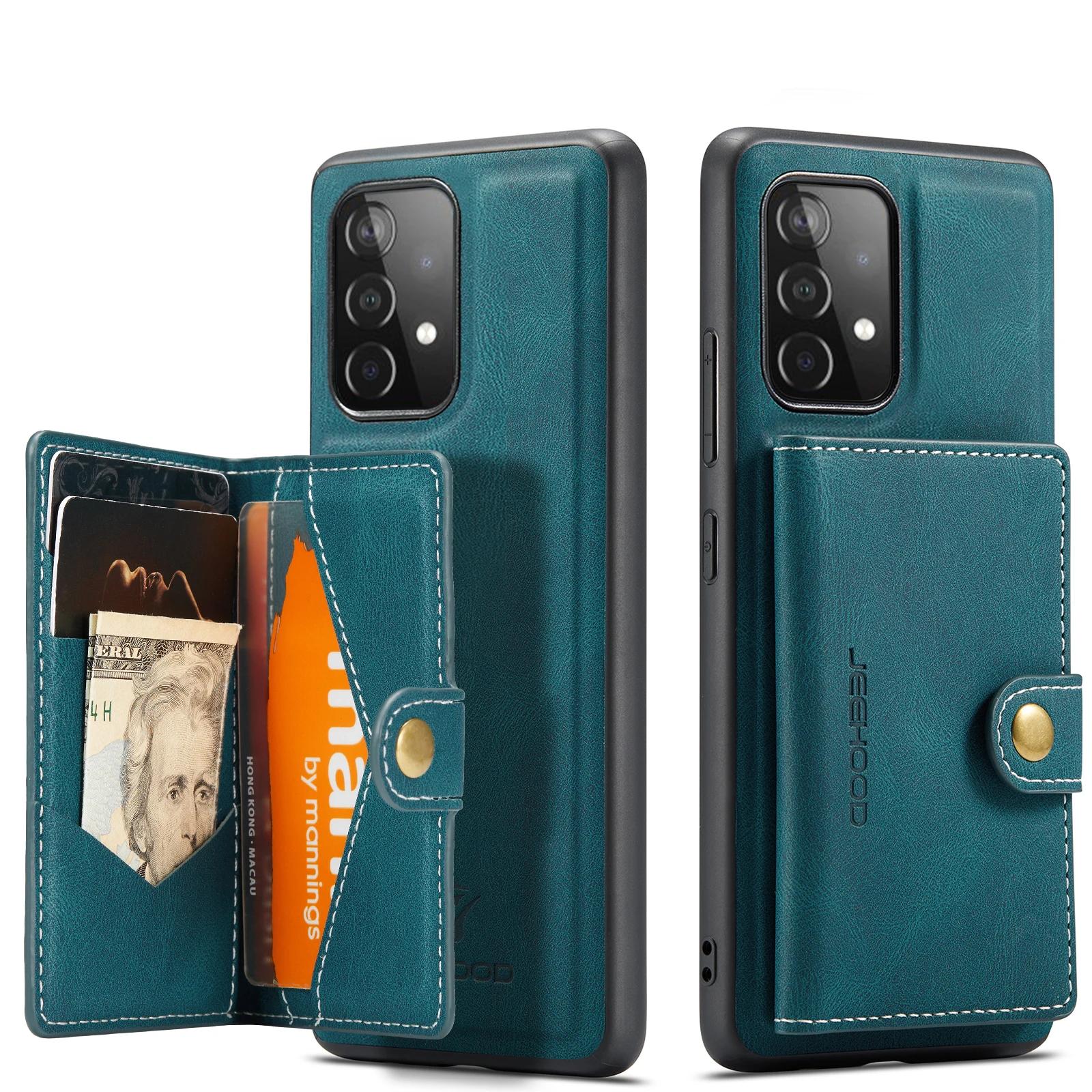

2 IN 1 Removable Cards Solt Magnetic Leather Case for Samsung Galaxy S24 Ultra S23 FE S21 A52 A72 Wallet Cards Solt Bag Cover For Samsung S24Plus синий
