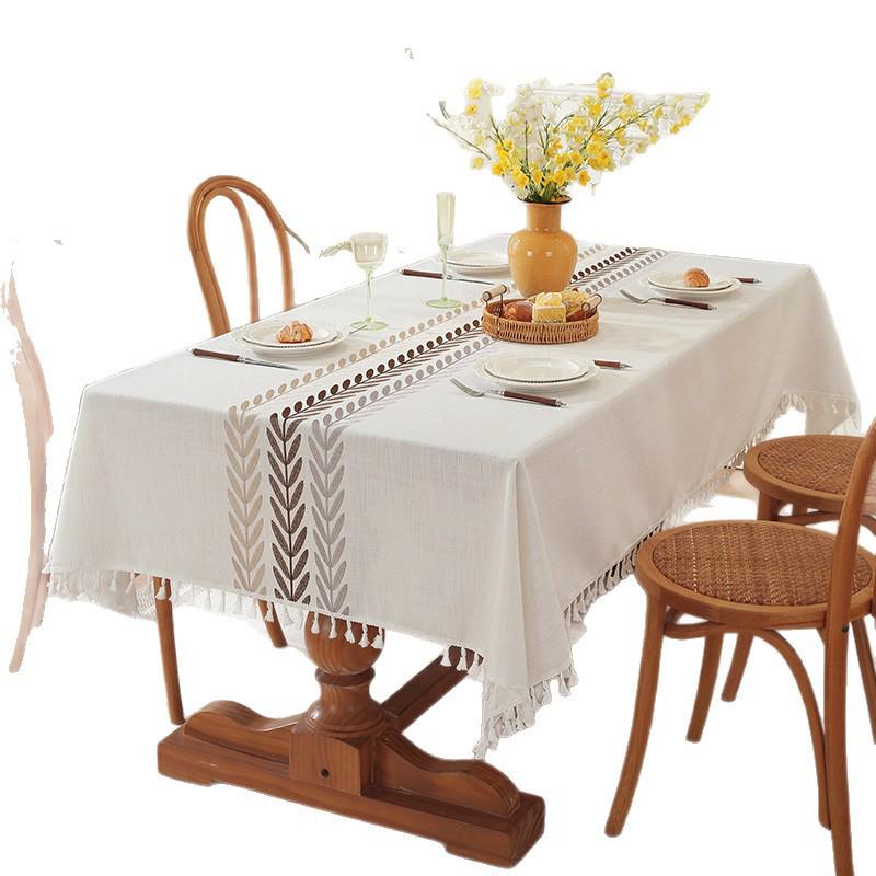 Nordic Style Waterproof and Oil-Proof Cotton-Linen Dining Tablecloth - Rectangular, High-End Feel for Coffee Tables.