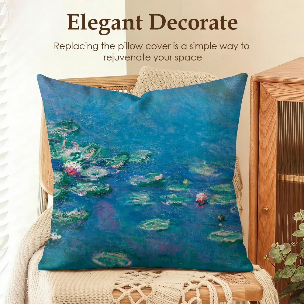 Claude Monet Oil Art Cushion Cover Natural Linen Organic Fabric Double-Sided Printing Sofa Home Decor Gift Pillow Case