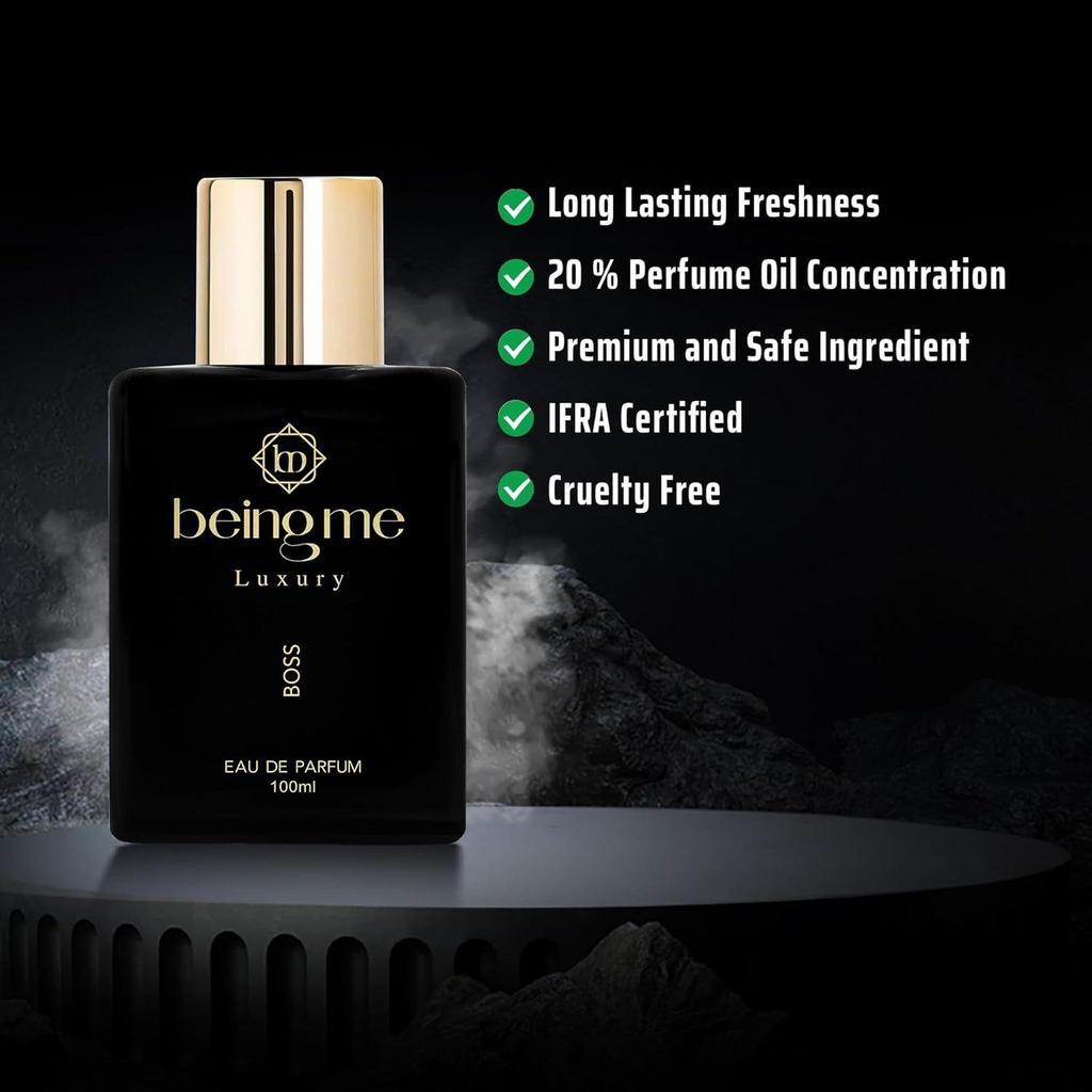 Being Me Luxury BOSS Long Lasting Perfume for Men | Bold Citrus & Spicy Top, Leather Heart, Woody & Musky Base |  Office, Date & Party Fragrance Scent