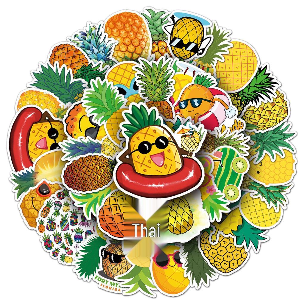 Pineapple Cartoon Waterproof Stickers - 50 Sheets for Phone, Water Bottle & Stationery Decoration
