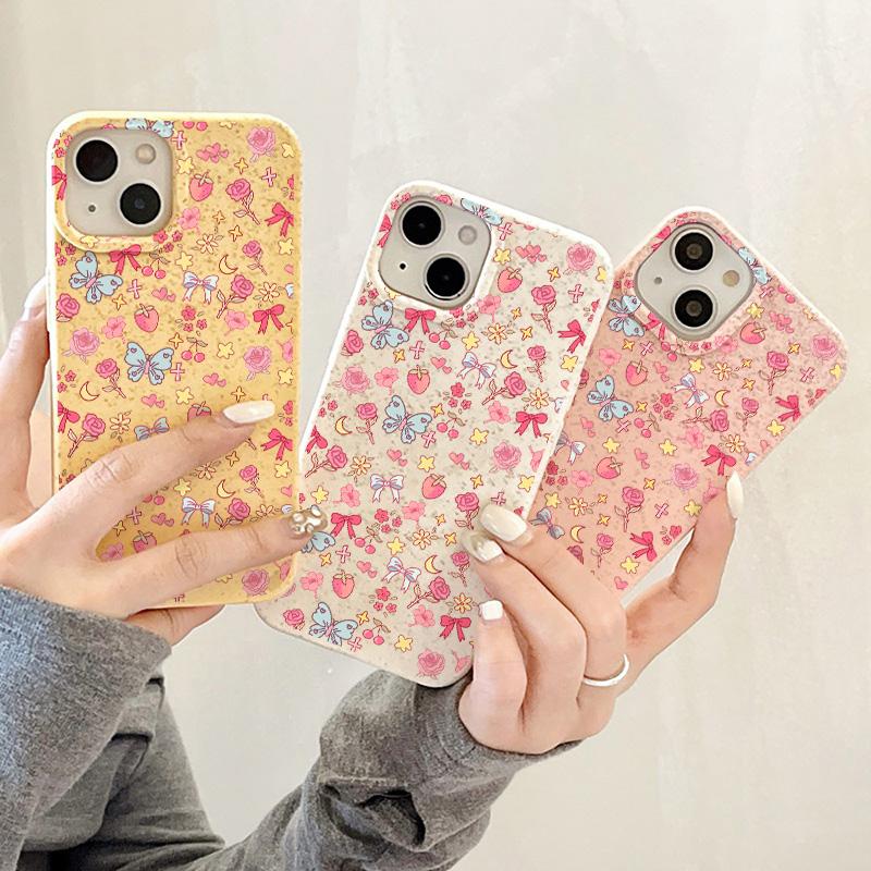 Nárazuvzdorný matný kryt na telefon ze pšeničné slámy pro iPhone 15 13 16 11 12 14 Pro Max XR XS X 6 7 8 Plus SE Kawaii měkký ochranný kryt