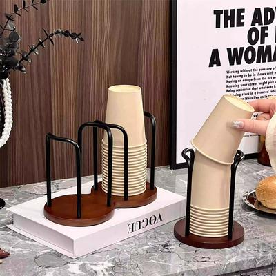 Disposable Cup Storage Holder Rack Shelf Water Tea Cups Wood Dispenser with Longer Stick Mug Display Stand Organizer Supplies