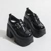 Fashion Spring New Coarse Heel Shoes Women Round Head Deep Mouth Metal Buckle Waterproof Platform Anti-slip Wear-resistant High Heels