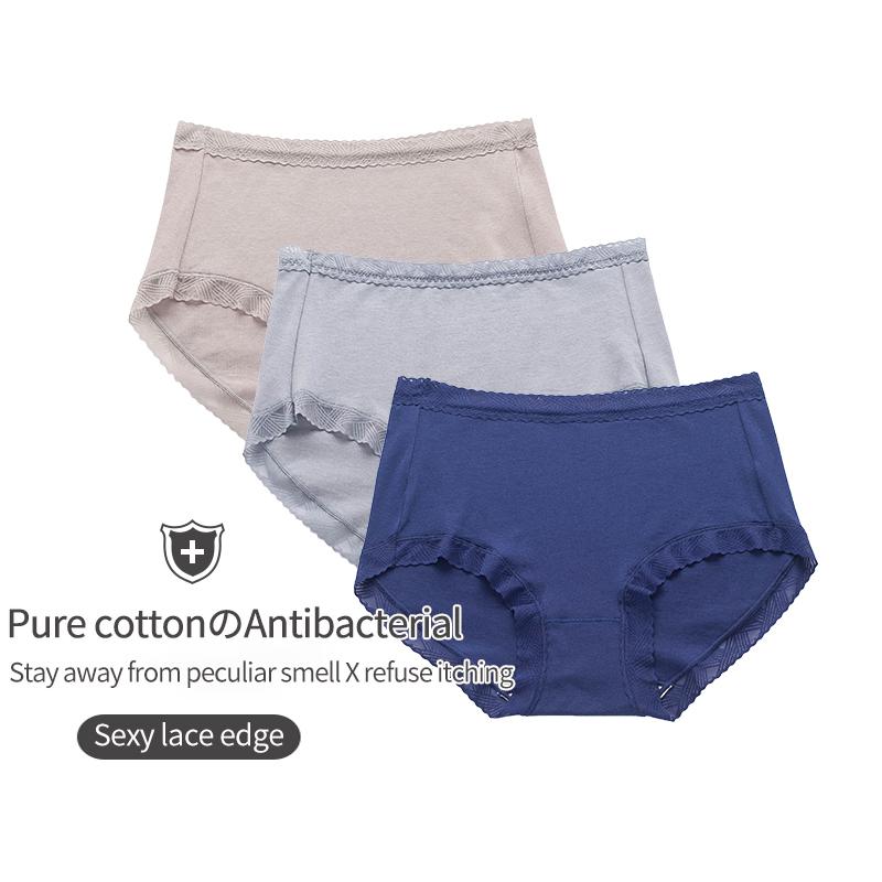 3Pieces/Lot Plus Size Comfortable Pure Cotton Women's Panties Lace Edge Cotton Crotch Panties Underwear Briefs