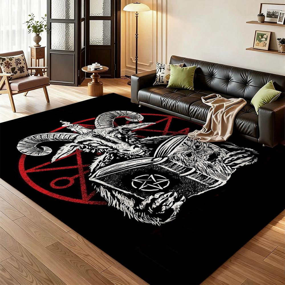 Dark Baphomet Grimoire Pentagram Patterned Rug Durable Stainresistant Easyclean Carpet For Bathroom Kitchen Home Decor Valentine'S Day Gift