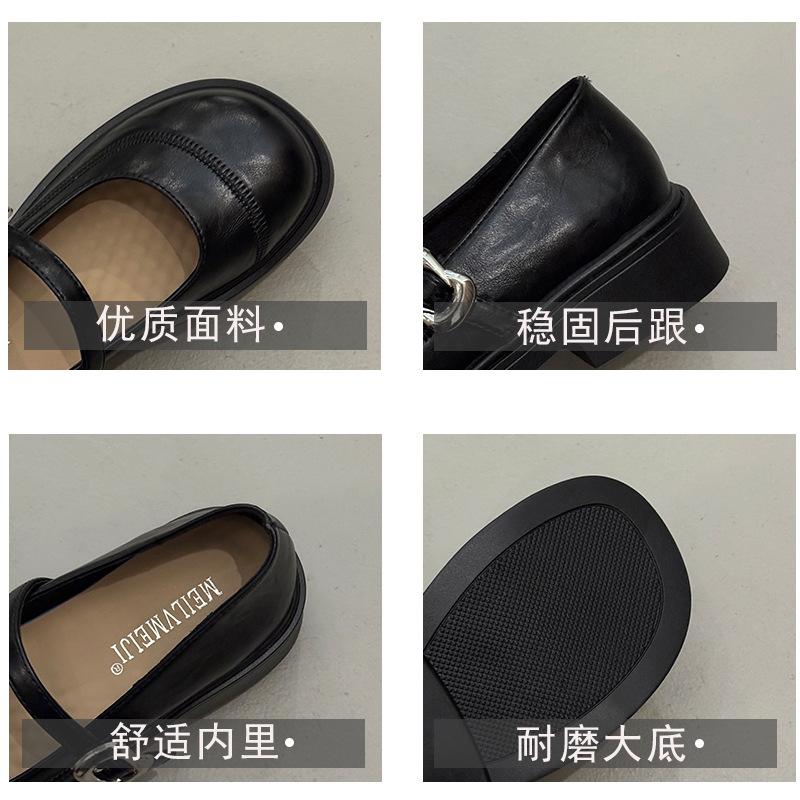 Retro Round Head British Women's Shoes 2025 Small Leather Shoes Versatile Belt Mary Jane Shoes Women's Low Heel Light Mouth Loafer Single Shoes