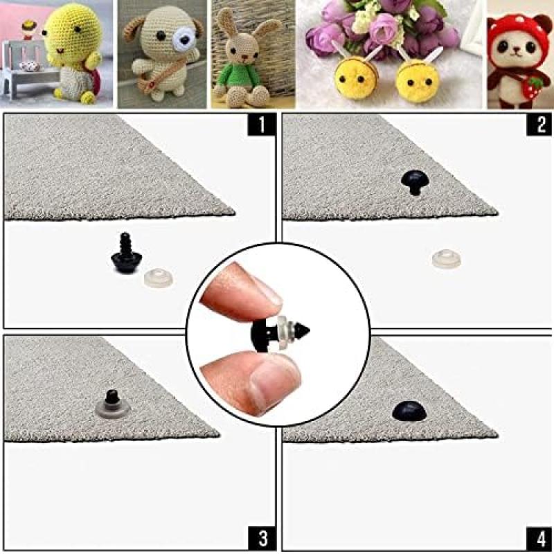 100 Pcs Safety Eyes for Crochet Toys, Plastic Button Eyes with Washers for Amigurumi, Plush Toys, Teddy Bear Crafting (6-12mm Assorted Sizes)
