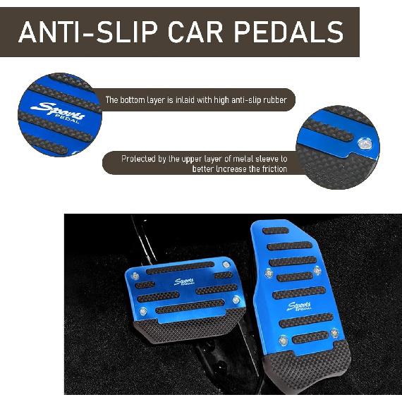 2 PCS Car Brake + Throttle Foot Pedals Kit, No Drilling Required Alloy Sports Decoration, Upgraded Anti-Slip Rubber Strip Foot Pedal Cover, Universal
