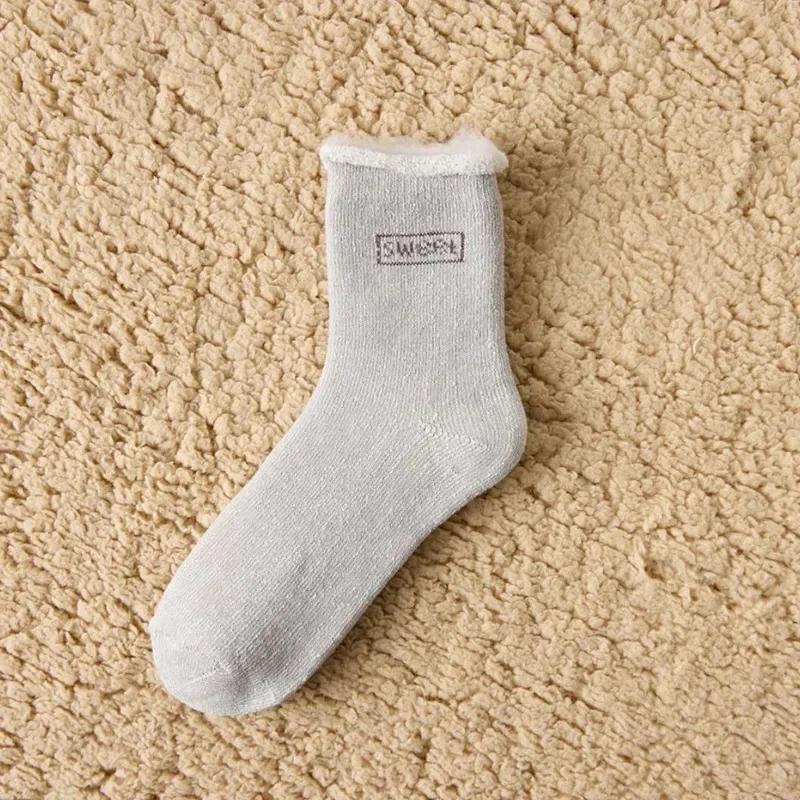 Womens Winter Warm Socks Thicken Thermal Socks Wool Cashmere Coral Velvet Snow Sweet Soft Cotton Knitted Room Floor Sleep Sock
