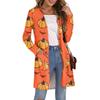 Cardigan da Donna Casual Comodo con Stampa di Halloween di Media Lunghezza con Tasche Giacca