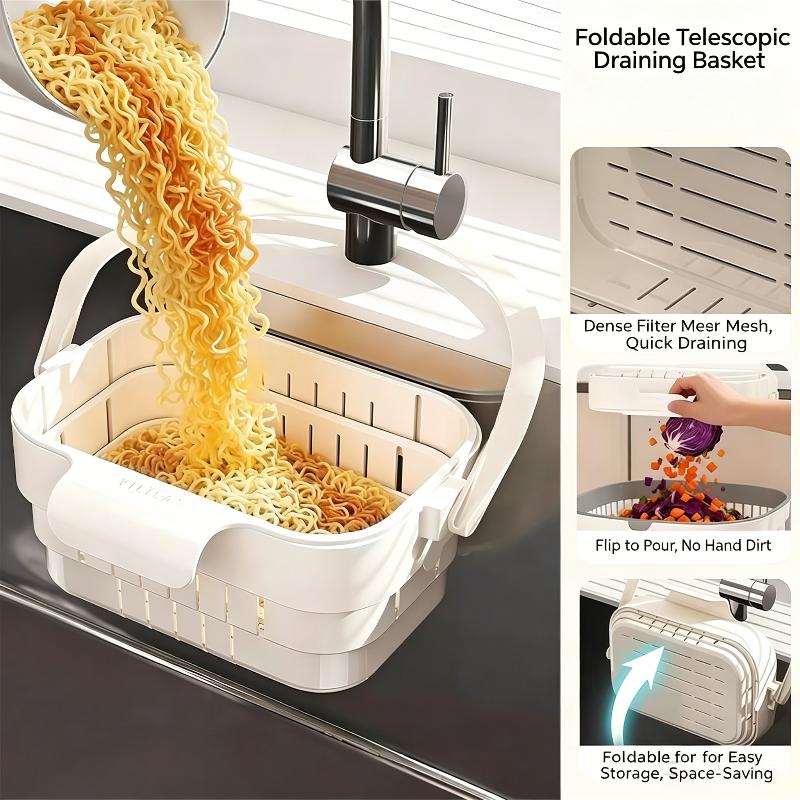 Foldable Hanging Sink Strainer Basket Colander Kitchen Food Fruit Residue Filter for Kitchen Organization Use