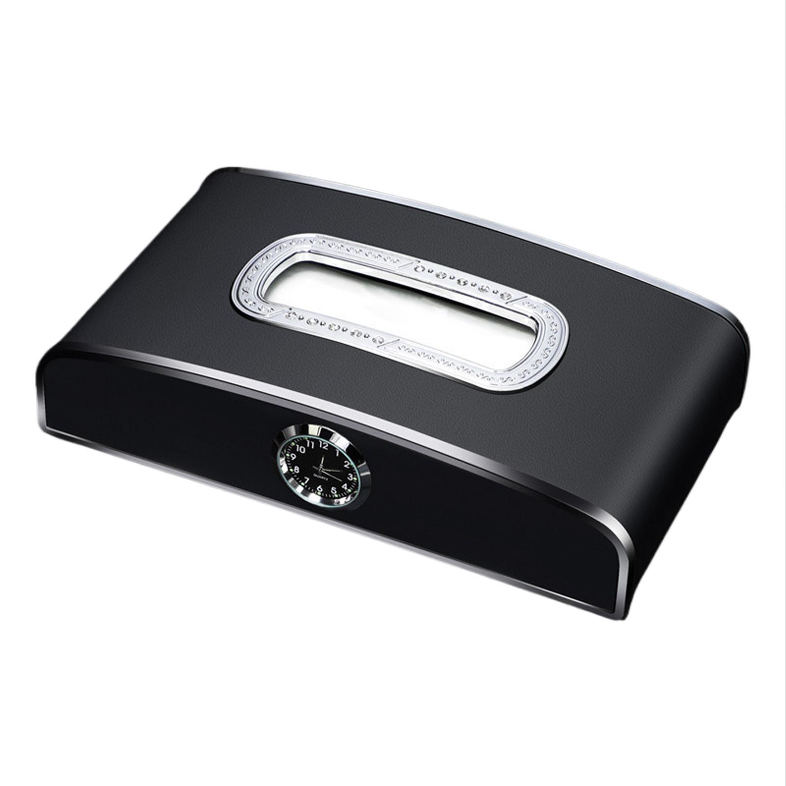 Car Tissue Box with Clock Watch Leather Case Classical Car Tissue Box Practical Car Tissue Box for Easy Retrieval